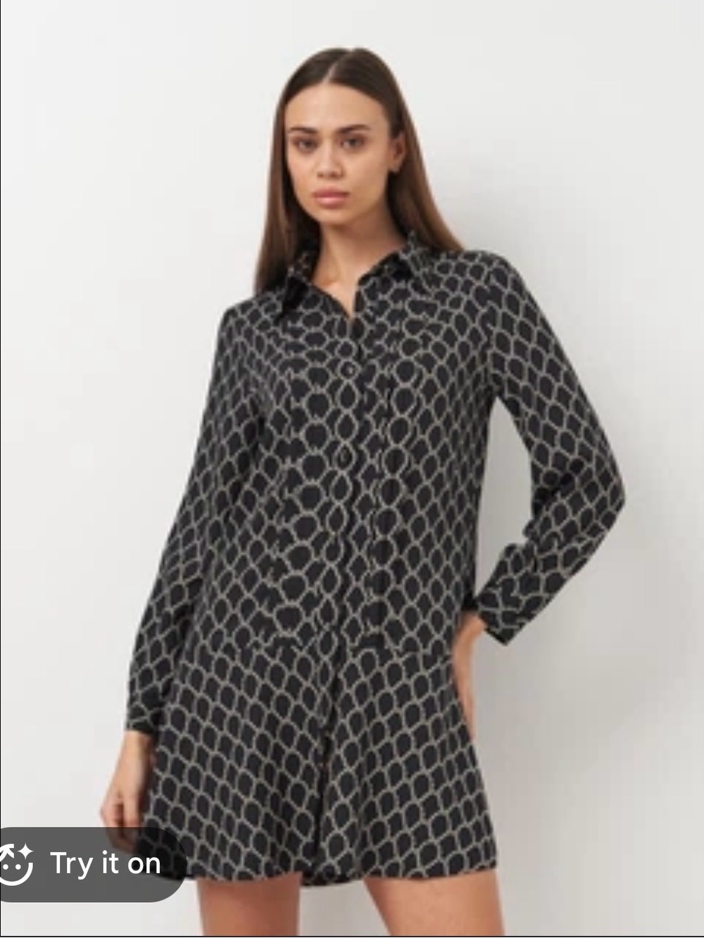 Zara Black and White Chain Link Print Shirt Dress Size XS